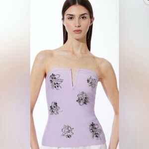 NWT Karen Millen Lilac Embellished Strapless Blouse